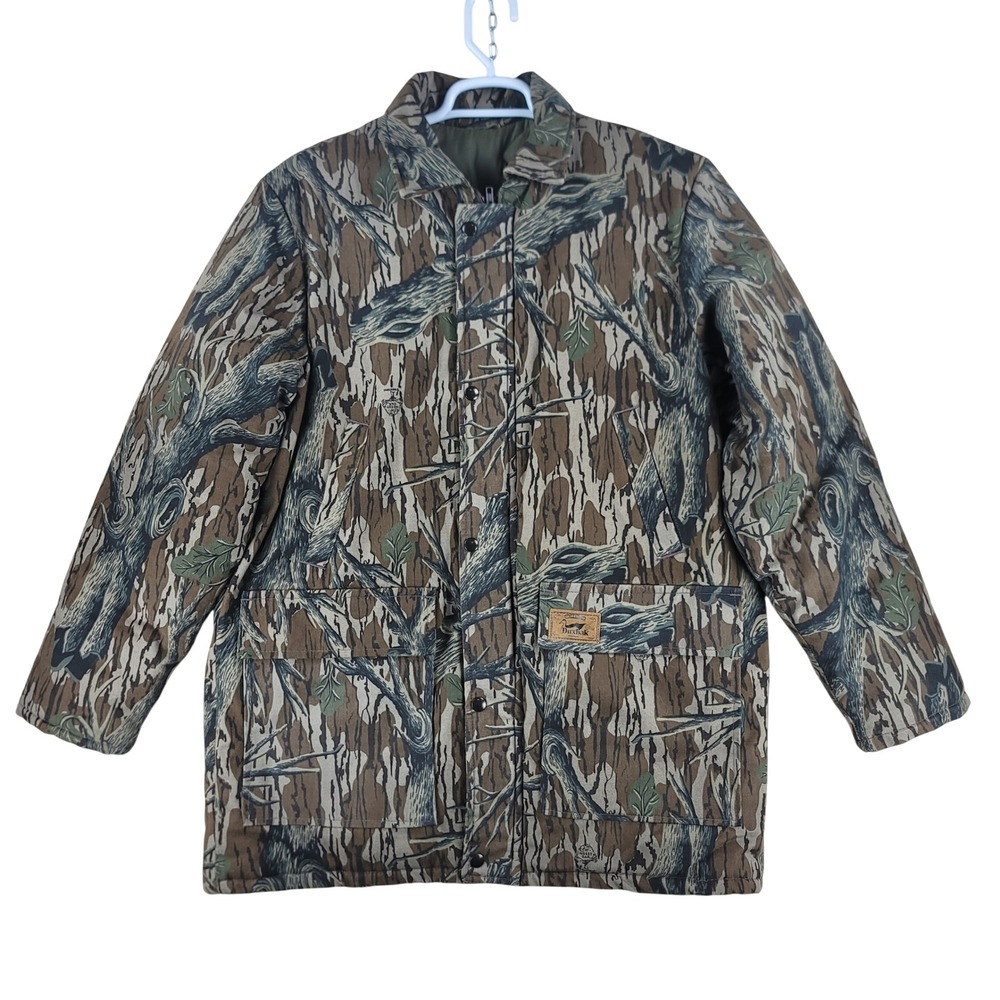 Duxbak Hunting Parka Mens L Brown Mossy Oak Camo Quilted Insulated Vintage 90's